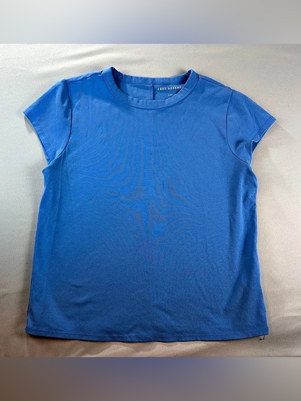 Free Assembly Womens L 12-14 Blue Striped Short Sleeve Crewneck T-Shirt